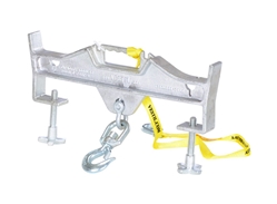 Convert your fork truck into a hook with anchor in a matter of seconds. The easy to attach Hoisting Hook does not require the assistance of special tools. Secured to the fork truck by means of a 48" long safety restraint and screw clamps. Available in sing