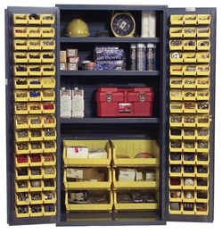 Steel/Plastic Storage Cabinet with 132 Yellow Bins 36 In. Width x 24 In. Depth x 72 In. Height