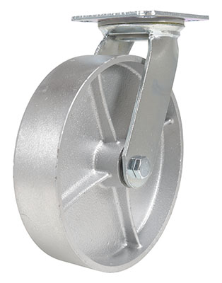 Cast Iron/Steel Swivel Caster 8 In. Diameter x 2 In. Width 1760 Lb. Capacity Silver