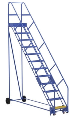 Steel Rolling Warehouse Ladder 50 Degree 12 Grip Strut 23-9/16 In. Step Width 350 Lb. Capacity  Aviation, Aircraft, Warehouse, warehouse Product Picking, Steel Safety Ladder, Maintenance, Product Assembly, Steel Safety Ladder, Material Handling, Material Movement, Product Movement, Product Shipping, Steel Rolling Warehouse Ladder 50 Degree 12 Grip Strut 23-9/16 In. Step Width 350 Lb. Capacity 