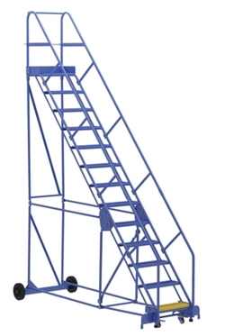 Steel Rolling Warehouse Ladder 50 Degree 13 Grip Strut 23-9/16 In. Step Width 350 Lb. Capacity 