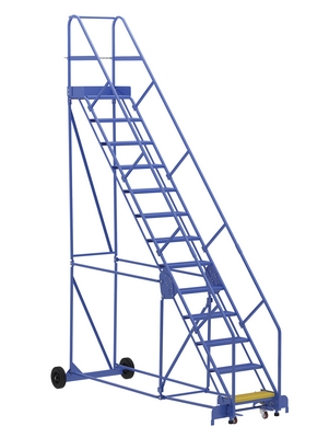 Steel Rolling Warehouse Ladder 50 Degree 13 Perforated 23-9/16 In. Step Width 350 Lb. Capacity 