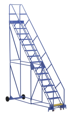 Steel Rolling Warehouse Ladder 50 Degree 15 Perforated 23-9/16 In. Step Width 350 Lb. Capacity 