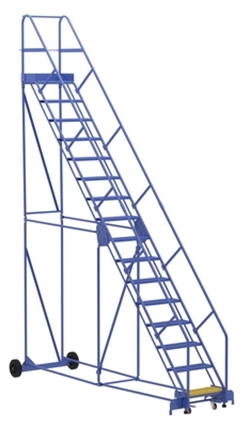 Steel Rolling Warehouse Ladder 50 Degree 16 Perforated 23-9/16 In. Step Width 350 Lb. Capacity 