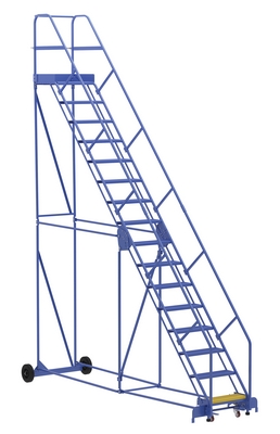 Steel Rolling Warehouse Ladder 50 Degree 16 Perforated 23-9/16 In. Step Width 350 Lb. Capacity 