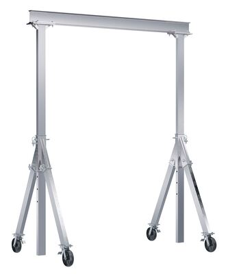 Aluminum Adjustable Height Gantry Crane with Total Locking Glass Filled Nylon Casters 10 Ft. Wide x 10 Ft. Max Usable Height 4,000 Lb. Capacity