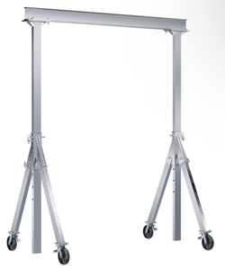 Aluminum Adjustable Height Gantry Crane with Total Locking Glass Filled Nylon Casters 12 Ft. Wide x 8 Ft. Max Usable Height 2,000 Lb. Capacity