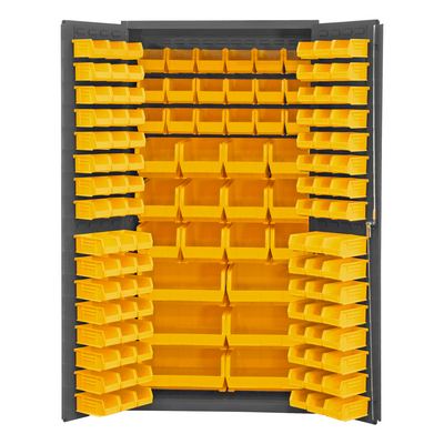 Steel/Plastic Storage Cabinet with 132 Yellow Bins 36 In. Width x 24 In. Depth x 72 In. Height