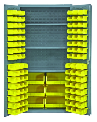 Steel/Plastic Storage Cabinet with 102 Yellow Bins 36 In. Width x 24 In. Depth x 72 In. Height 