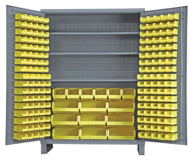 Steel/Plastic Storage Cabinet with 185 Yellow Bins 60 In. Width x 24 In. Depth x 84 In. Height